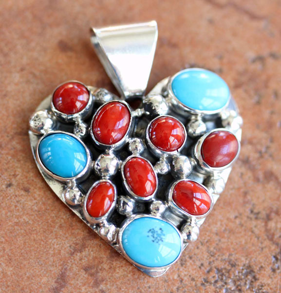 Nakai Navajo Indian Silver Multi_Stone Heart Pendant