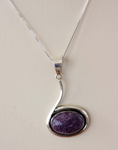 Navajo Charoite Pendant with Chain by Donovan Skeets