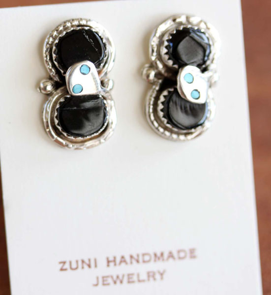 Zuni Turquoise Onyx  Earrings by Effie Calavaza