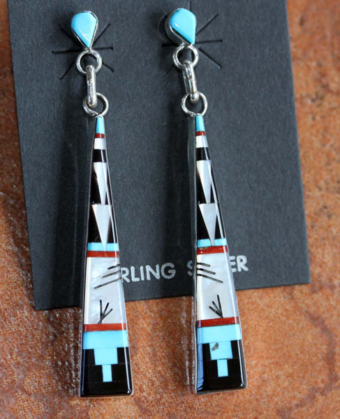 Zuni Native American Silver Multi_Stone Earrings