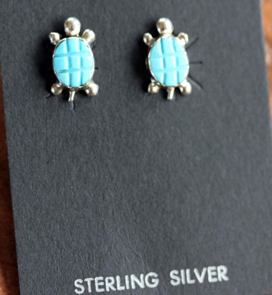 Zuni Sterling Silver Turquoise Turtle Earrings
