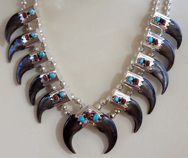 Navajo Turquoise Coral Squash Blossom Necklace