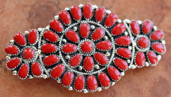 Navajo Coral Cluster Barrette by J Williams