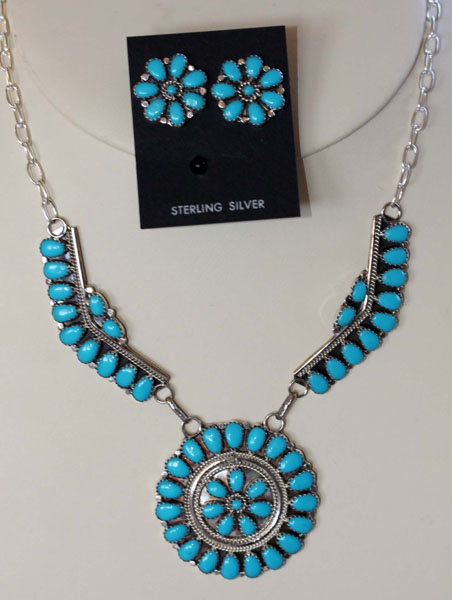 Navajo Turquoise Cluster Necklace Earrings Set by Juliana Williams