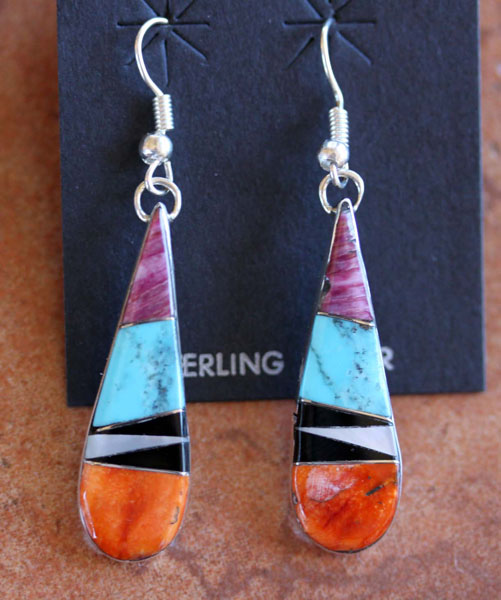 Navajo Sterling Silver Multi_Stone Earrings by D Livingston
