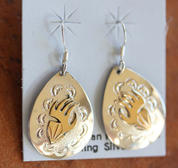 Navajo Sterling Silver Gold Overlay Bear Claw Earrings by Ray Jack