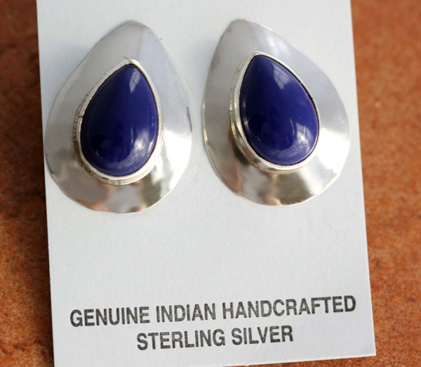 Navajo Lapis Tear Drop Earrings by Nancy Wilson