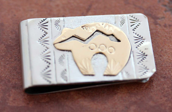 Nvajo Silver Gold Bear Money Clip by RJ