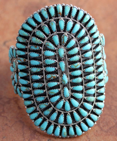 Navajo Silver Turquoise Cluster Bracelet by LM Begay