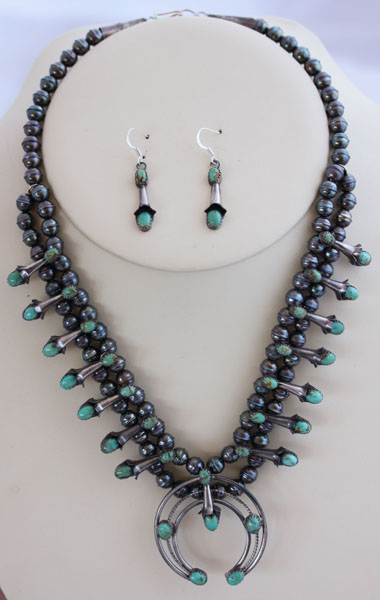 Navajo Squash Blossom Necklace and Earring Set
