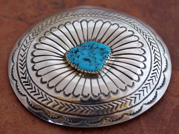 Navajo Silver Turquoise Belt Buckle by Carson B