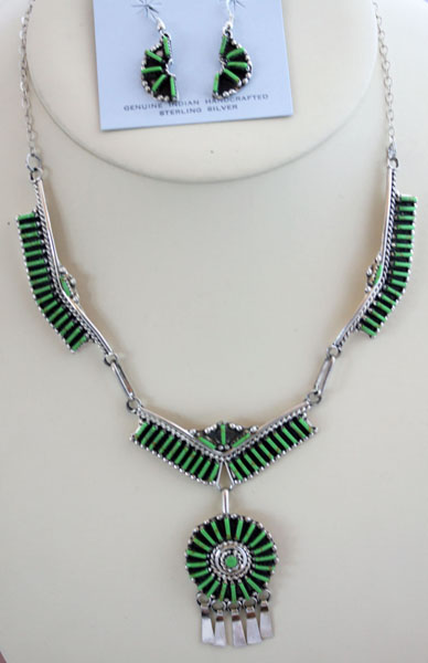 Zuni Gaspeite Necklace/Earrings by H Yazzie