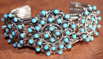 Zuni Sterling Turquoise Cluster Bracelet