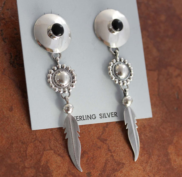 Navajo Sterling Onyx Earrings by Nakai