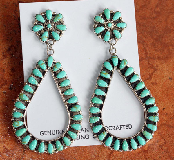 Navajo Sterling Turquoise Cluster Earrings