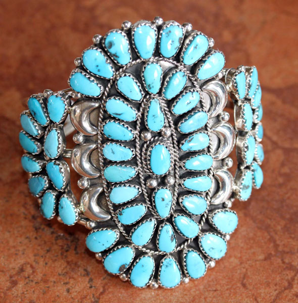 Navajo Sterling Silver Turquoise Cluster Bracelet