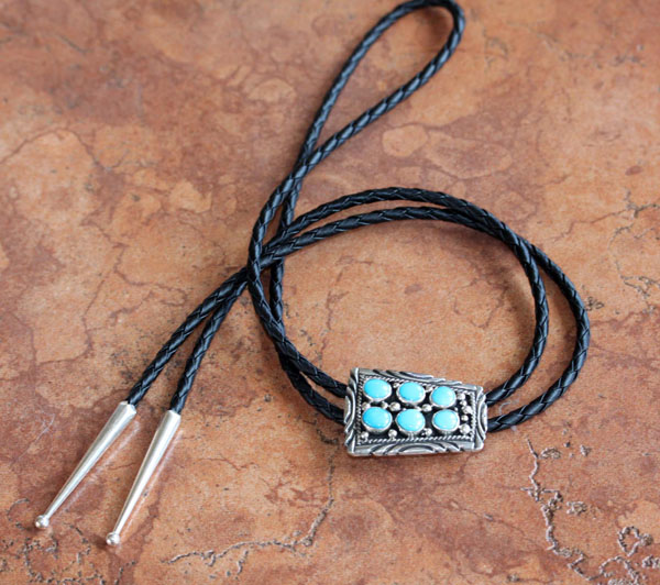 Navajo Silver Turquoise Bolo Tie