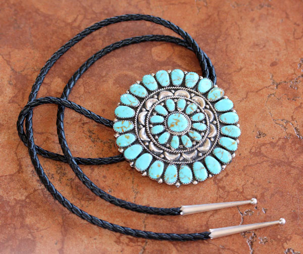 Navajo Turquoise Cluster Bolo Tie