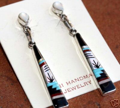 Zuni Indian Jewelry Silver Multi_Stone Earrings