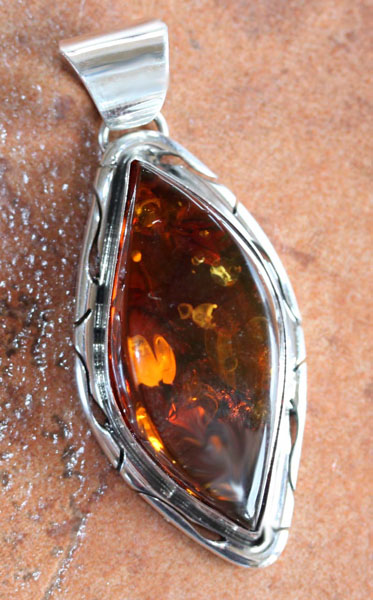 Navajo Sterling Amber Pendant by Augustine Largo