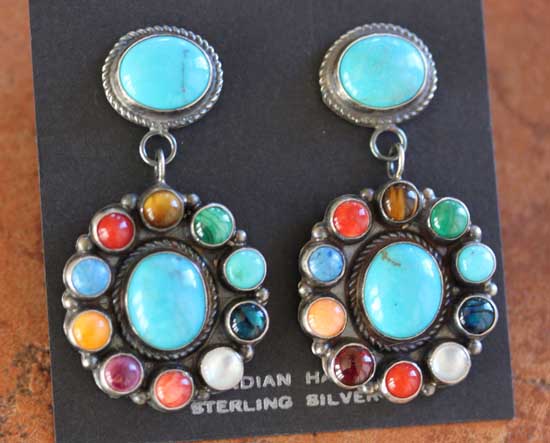 Navajo Sterling Multi_Stone Cluster Earrings