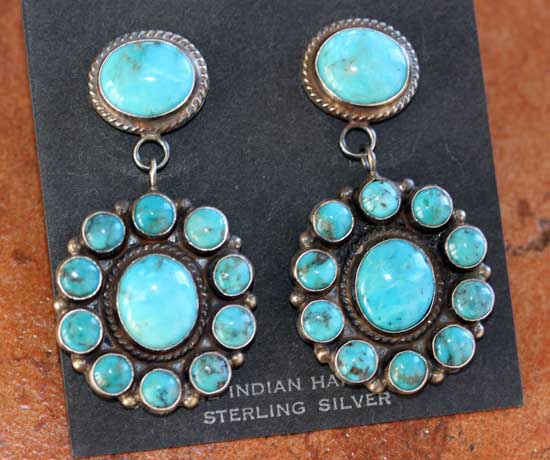 Navajo Sterling Turquoise Cluster Earrings