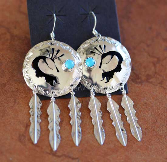 Navajo Silver Turquoise Kokopelli Earrings
