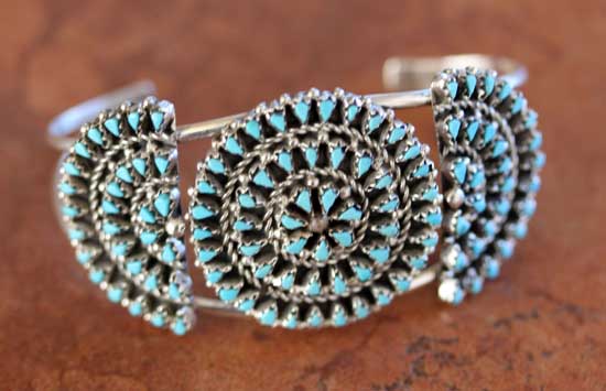 Zuni Sterling Silver Turquoise Cluster Bracelet