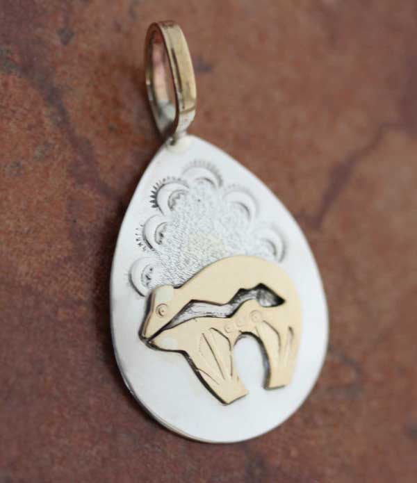 Navajo Sterling Gold Overlay Bear Pendant by Ray Jack