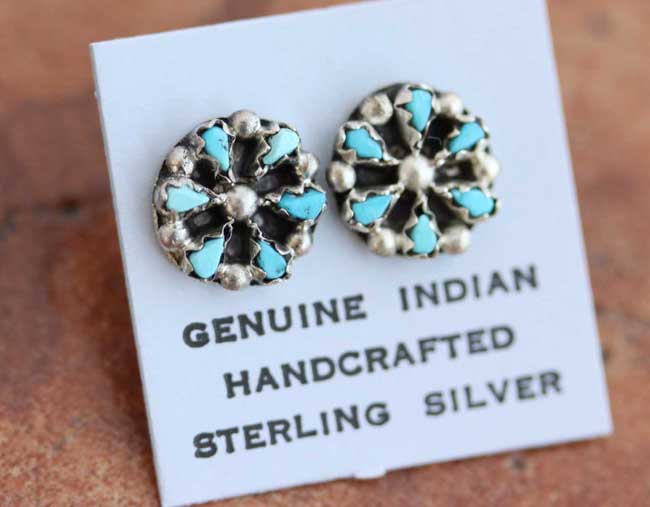 Navajo Sterling Turquoise Cluster Earrings