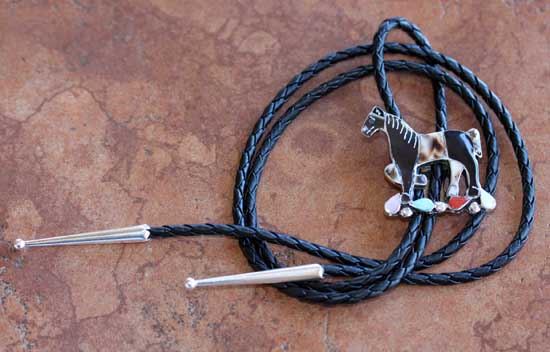 Zuni Multi_Stone Horse Bolo Tie