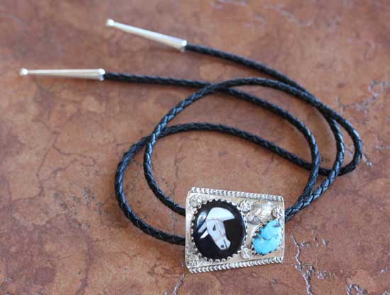 Zuni Multi_Stone Horse Bolo Tie