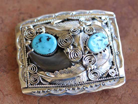 Navajo Sterling Turquoise Belt Buckle by M Thomas Jr