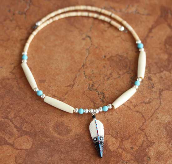 Navajo Beaded Choker Feather Necklace