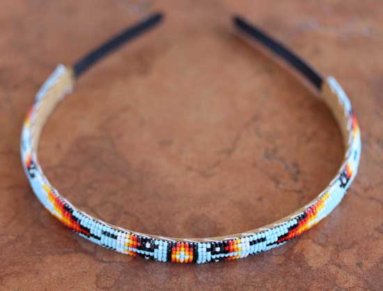 Navajo Handmade Leather Beaded Hairband