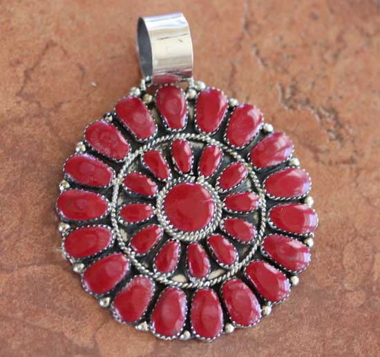 Navajo Coral Cluster Pendant by J Williams