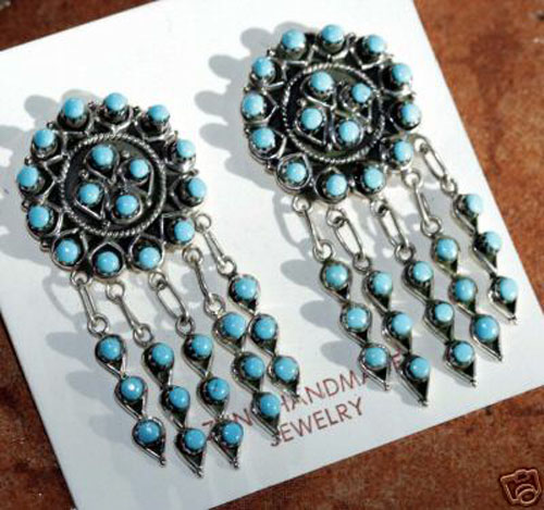 Zuni Indian Jewelry Silver Turquoise Earrings