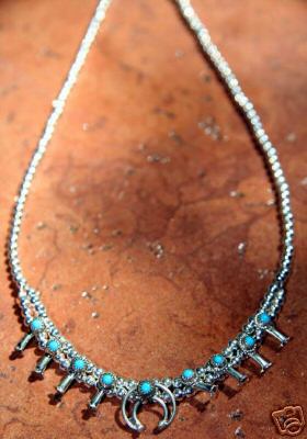 Navajo Indian Squash Blossom Turquoise Choker Necklace