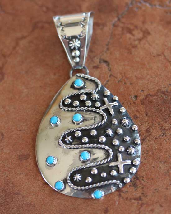 Navajo Silver Turquoise Pendant by L James