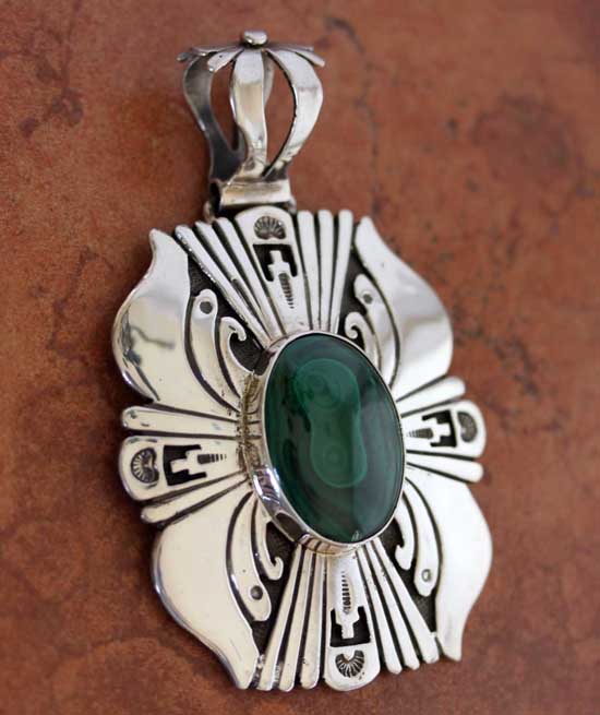 Navajo Silver Malachite Pendant by L James