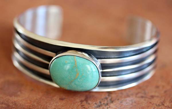 Navajo Turquoise Mens Bracelet by L James