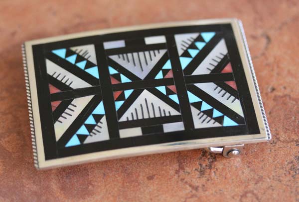 Zuni Silver Multi_Stone Inlay Belt Buckle