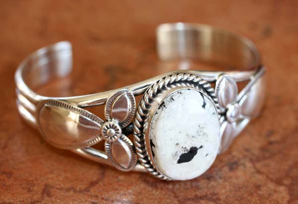 Navajo Silver White Buffalo Bracelet by M Spencer