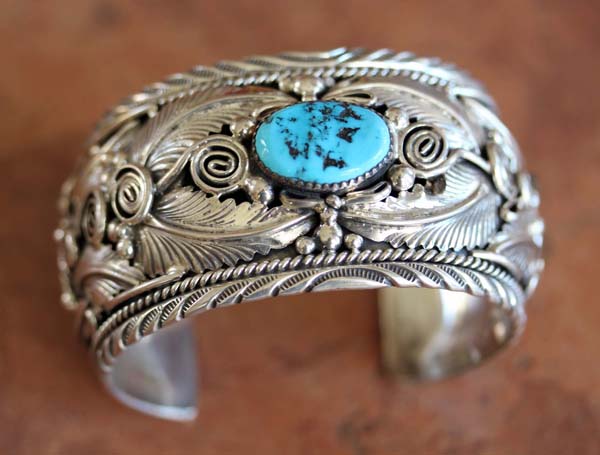 Navajo Silver Turquoise Bracelet by M Thomas Jr
