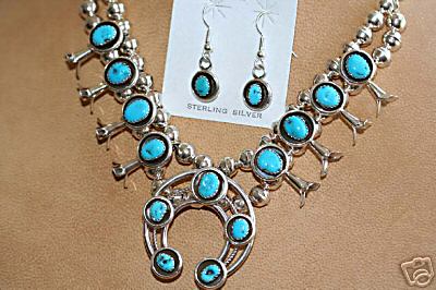 Navajo Indian Squash Blossom Necklace and Earring Set