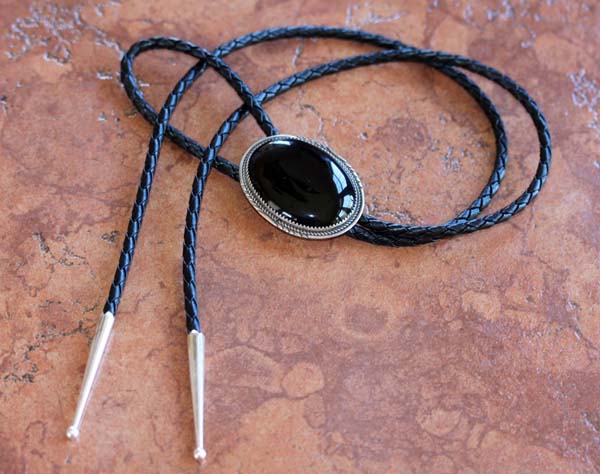 Navajo Silver Onyx Bolo Tie