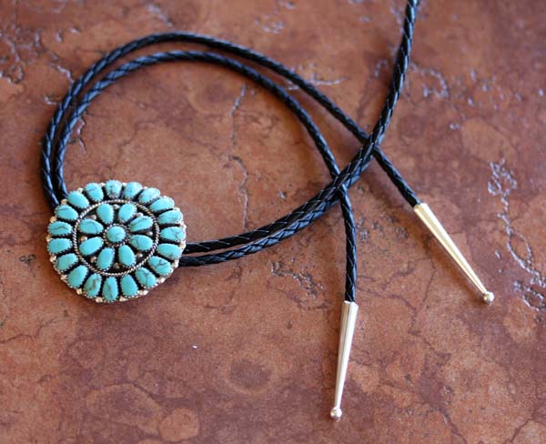 Navajo Turquoise Cluster Bolo Tie
