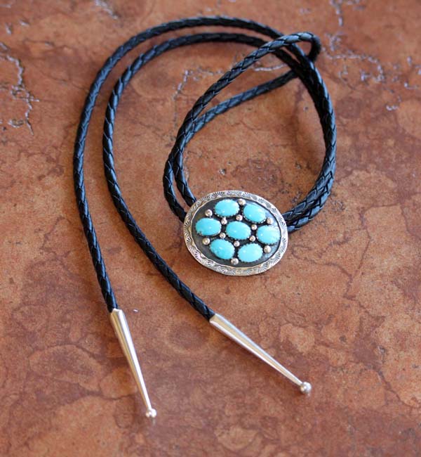 Navajo Turquoise Cluster Bolo Tie