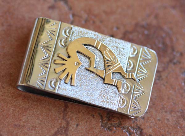 Native American Silver Gold Kokopelli Money Clip by RJ