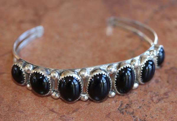 Navajo Silver Onyx Bracelet by Patrick Yazzie